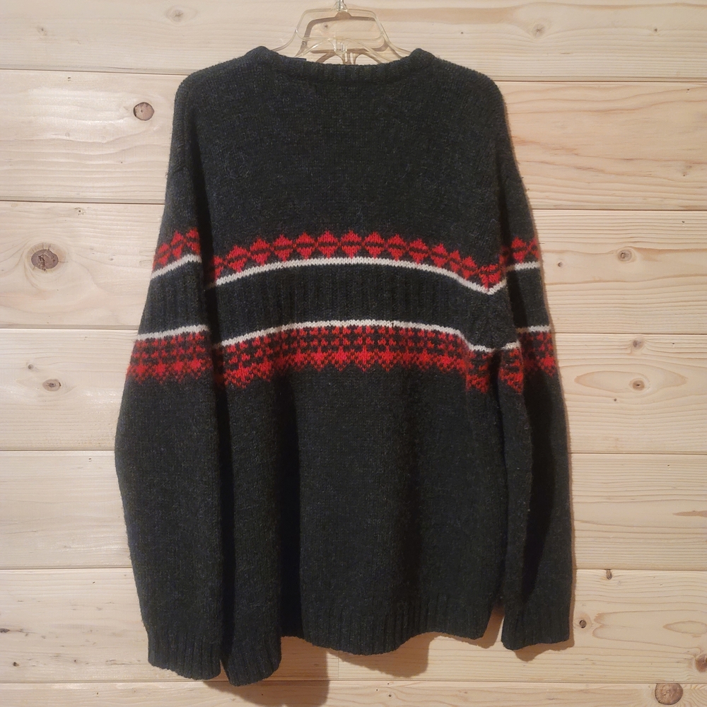 Vintage Structure Men's V-Neck Sweater - Black and Red Size XL 24x30 100% Wool - Picture 2 of 3